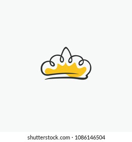 Graphic modernist element drawn by hand. royal crown of gold. Isolated on white background. Vector illustration. Logotype, logo