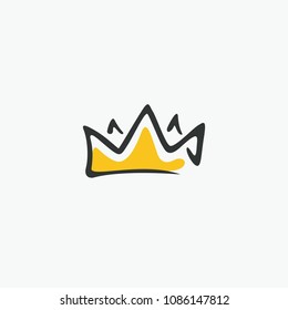 Graphic modernist element drawn by hand. royal crown of gold. Isolated on white background. Vector illustration. Logotype, logo