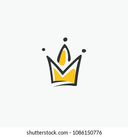 Graphic modernist element drawn by hand. royal crown of gold. Isolated on white background. Vector illustration. Logotype, logo