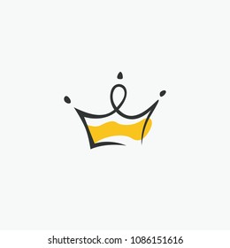 Graphic modernist element drawn by hand. royal crown of gold. Isolated on white background. Vector illustration. Logotype, logo