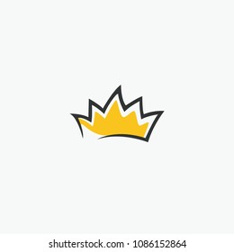 Graphic modernist element drawn by hand. royal crown of gold. Isolated on white background. Vector illustration. Logotype, logo