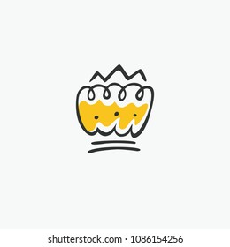 Graphic modernist element drawn by hand. royal crown of gold. Isolated on white background. Vector illustration. Logotype, logo
