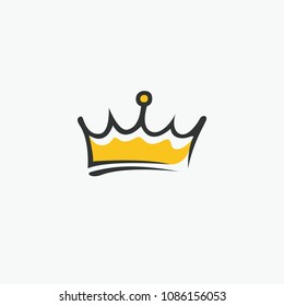 Graphic modernist element drawn by hand. royal crown of gold. Isolated on white background. Vector illustration. Logotype, logo