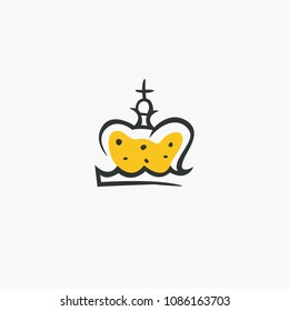 Graphic modernist element drawn by hand. royal crown of gold. Isolated on white background. Vector illustration. Logotype, logo