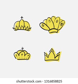 Graphic modernist element drawn by hand. royal crown of gold. Isolated on white background.