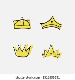 Graphic modernist element drawn by hand. royal crown of gold. Isolated on white background.