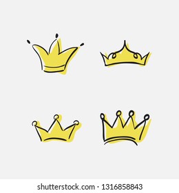 Graphic modernist element drawn by hand. royal crown of gold. Isolated on white background.