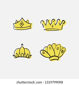 Graphic modernist element drawn by hand. royal crown of gold. Isolated on white background.