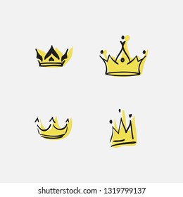 Graphic modernist element drawn by hand. royal crown of gold. Isolated on white background.