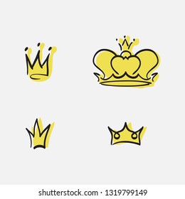 Graphic modernist element drawn by hand. royal crown of gold. Isolated on white background.