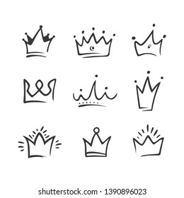 Graphic modernist element drawn by hand. royal crown of gold set. Isolated on white background. Vector illustration. Logotype, logo
