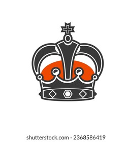 Graphic modernist element drawn by hand. royal crown of gold. Isolated on white background. Vector illustration. Logotype, logo