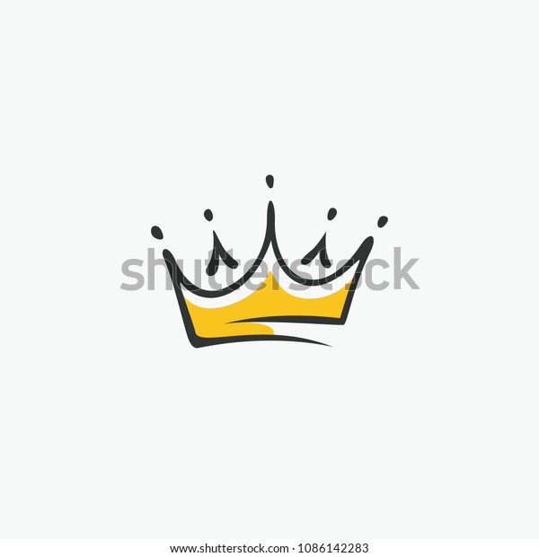 Graphic modernist element drawn by hand. royal crown\
of gold. Isolated on white background. Vector illustration.\
Logotype, logo
