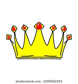 Los elementos gráficos modernistas se dibujan a mano. Corona Real Dorada. Aislado sobre un fondo blanco. Ilustración vectorial.