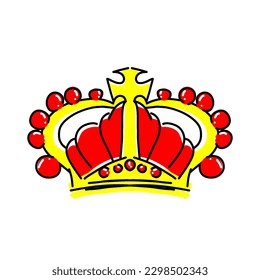 Graphic modernist elements are drawn by hand. Golden Royal Crown. Isolated on a white background. Vector illustration.