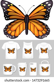 Graphic of monarch butterfly on different product templates illustration