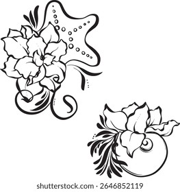 graphic monochrome illustration floral  composition