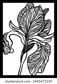 Graphic monochrome iris flower. hand drawing. Not AI, Vector illustration.