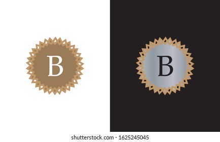 Graphic monogram with letter B on white and black background. Design of round logo shape of company emblem, organization, institution.