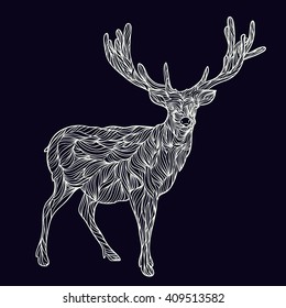 graphic moose. Moose zentangle stylized, vector, illustration, freehand pencil, lace pattern 