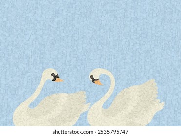 Mosaico gráfico con dos cisnes sobre fondo de Vector de espacio de copia azul