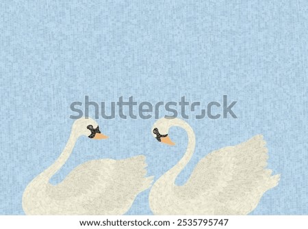 Graphic mosaic with two swans over blue, copy space vector background