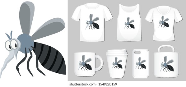Graphic of mosquito on different types of product template illustration