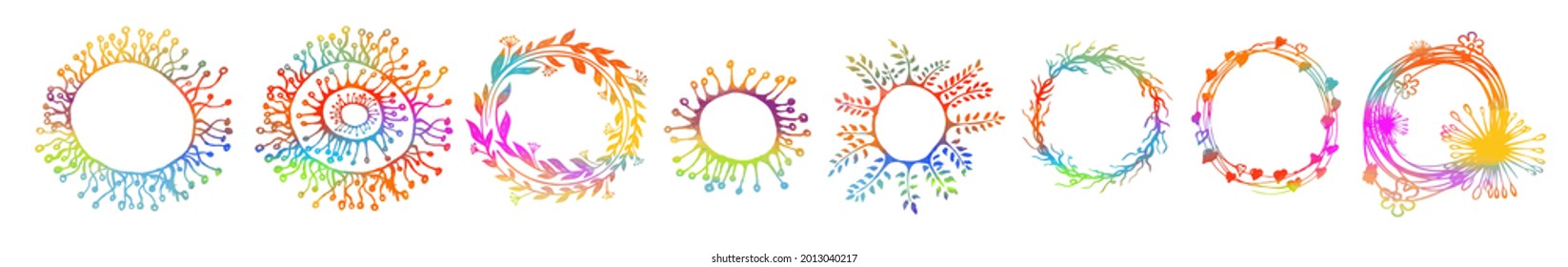Graphic multicolored abstract round frames. Handmade. Vector illustration