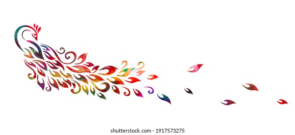 Grafischer mehrfarbiger Pfau. Vektorgrafik