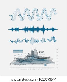 Graphic musical equalizer, sound waves, on a light gray background. Vector illustration