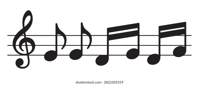 Graphic musical symbols set featuring notes treble clef staff lines artistic audio design elements.