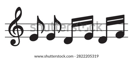 Graphic musical symbols set featuring notes treble clef staff lines artistic audio design elements.
