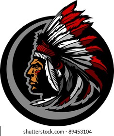 Graphic Native American Indian Chief Mascot with Headdress