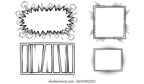 Graphic Novel Frames and Comic Book Elements Illustration Collection
