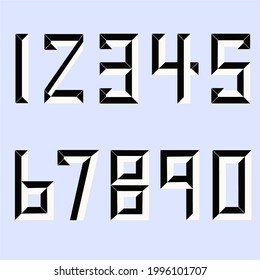 Graphic numbers with faces from 0 to 9, three-dimensional with shadows
