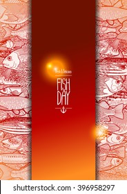 Graphic ocean fish drawn in line art style. Vector sea creatures for seafood menu design