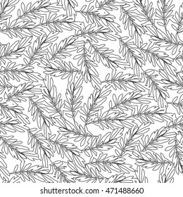 Graphic olive branch drawn in line art style. Vector seamless pattern. Coloring book page design for adults and kids