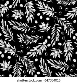 Graphic olive branches. Vector seamless pattern. Coloring book page design for adult and kid