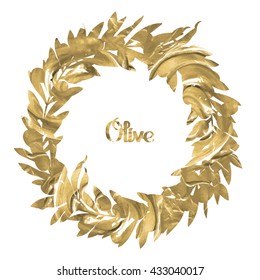 Graphic olive wreath isolated on white background. Vector natural design with acrylic texture