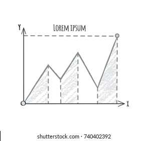 Graphic on coordinate system, giving information about something, accompanied with headline sample above vector illustration isolated on white