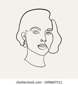 Graphic one line woman face. Young model girl. Trendy symbol in minimal style. 