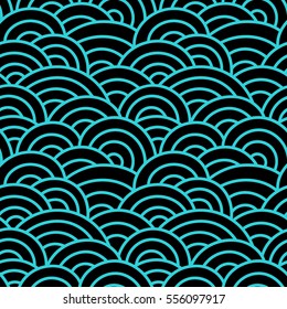 Graphic ornament. Fish skin texture. Vector seamless pattern with abstract scale. Oriental waves.