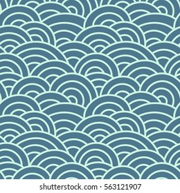 Graphic ornament. Fish skin texture. Vector seamless pattern with abstract scale. Oriental waves.