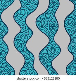 Graphic ornament. Fish skin texture. Vector seamless pattern with abstract scale. Oriental waves.