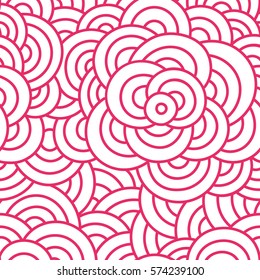 Graphic ornament. Fish skin texture. Vector seamless pattern with abstract scale. Oriental waves. Abstract flowers.