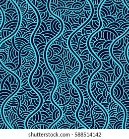  Graphic ornament with oriental waves. Fish skin texture. Vector seamless pattern with abstract scale.