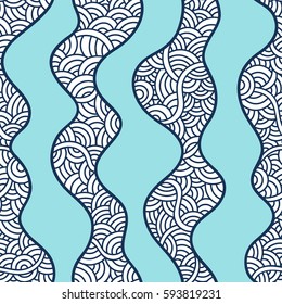 Graphic ornament with oriental waves. Fish skin texture. Vector seamless pattern with abstract scale.