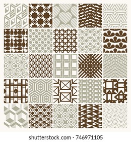 Graphic ornamental tiles collection, set of vector repeated patterns. 25 vintage art abstract textures can be used as wallpapers.