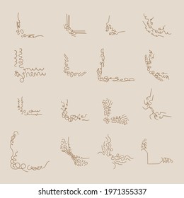 Graphic ornate elements for greeting cards. Decorative vintage border set. doodle illustration