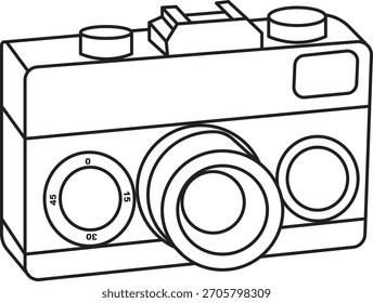A graphic outline of a camera with a central lens.